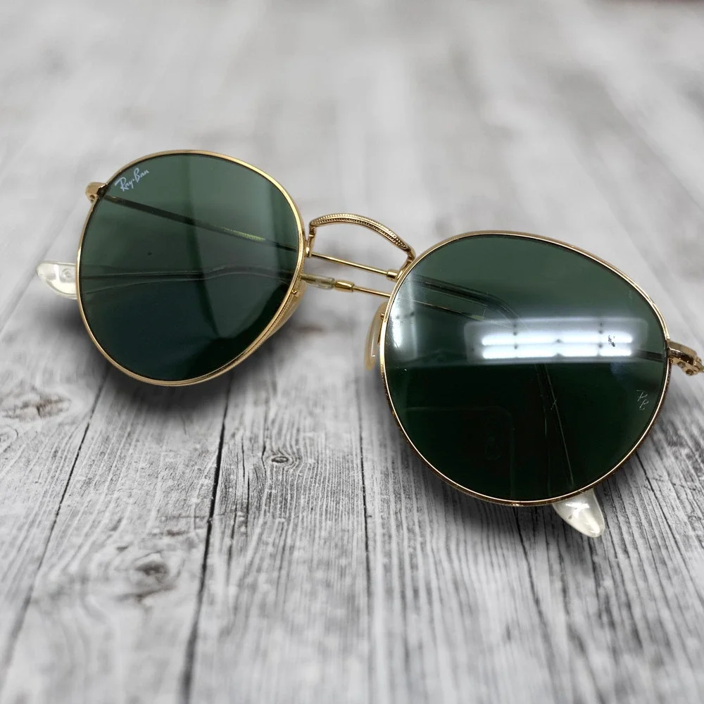 Ray-Ban RB3447N Round Metal Sunglasses Gold Green G15 53mm OG Case Cloth Papers